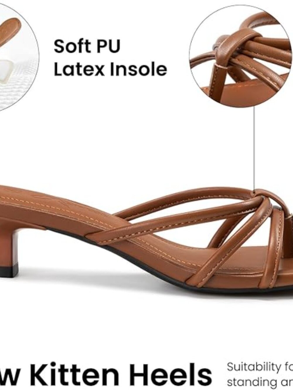 Kitten Heels for Women Square Toe Strappy Flip Flop Low Heels Slip On Thong Heel - Picture 5 of 6
